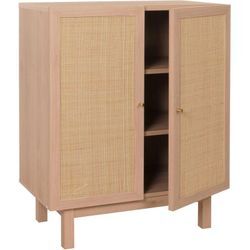 HHG - Highboard 394, Kommode Schrank Sideboard, Staufächer, Massiv-Holz Mango Kubu Rattan 98x79x42cm natur