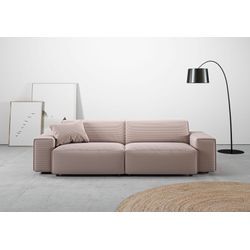 Big-Sofa ANDAS "Glimminge auch in Breitcord, Feincord + Easy care-Bezug", rosa, B:254cm H:71cm T:101cm, 12% Polyaxryl, 88% Polyester, Sofas, besondere Kedernähte Zierkissen