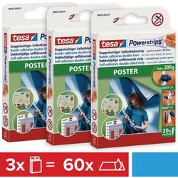 tesa Powerstrips POSTER im 3er Pack - Doppelseitige Klebestreifen für Poster und Plakate - Selbstklebend und spurlos wieder ablösbar - Bis zu 200 g