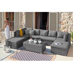 Gartenlounge-Set KONIFERA "New York", grau, Polyrattan, Sitzmöbel-Sets, Gartenmöbel-Set, Tisch 110x65 cm, Aluminium,Polyrattan,individuell stellbar,10 Personen