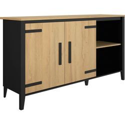 Buffet GAMI "Cork", schwarz (goldeiche, schwarz), B:165cm H:90cm T:45cm, Schränke, 2 Volltüren und 2 Nischen. 1 große linke Ablage und 1 rechte Ablage