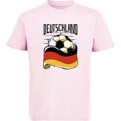 MyDesign24 T-Shirt Kinder Fussball Print Shirt - Deutschland Fahne mit Fussball Bedrucktes Jungen und Mädchen Fussball T-Shirt, i485, rosa
