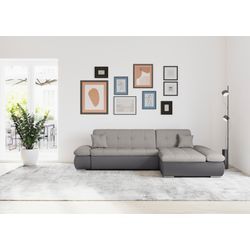 Ecksofa DOMO COLLECTION "Moric B/T/H 300/172/80 cm, auch in Cord, L-Form", grau (grau, silber), B:300cm H:80cm T:172cm, Kunstleder SOFTLUX / Struktur (90% Polyester/ 10% Polyacryl), Microfaser PRIMABELLE (100% Polyester)/ Struktur (90% Polyester/ 10% Polyacryl), Sofas, XXL-Format, wahlweise auch mit Bettfunktion und Armverstellung, Topseller