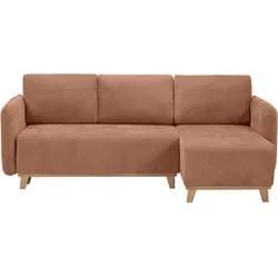 Schlaf-Ecksofa modulierbar terracottafarbener Stoff mit Velours-Effekt und helles Holz 3-4 Sitzer ROMANE