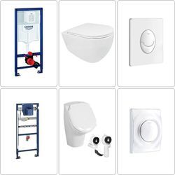 Bb Bäder Boutique - bb infinity Wand wc spülrandlos mit SoftClose WC-Sitz, Urinal & grohe Vorwandgestelle + Betätigungsplatten, weiß