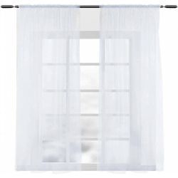 Woltu - Vorhänge mit Kräuselband Stores Gardinen Weiß kurz transparent 140x225cm (BxH), 2er Set Gardinen Fensterschals Voile für Wohnzimmer