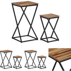 Beistelltische 2 Stk. Recyceltes Massivholz Teak - Nachttische - Braun - The Living Store