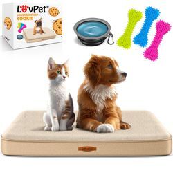 LovPet® Hundebett orthopädisches Hundekissen Hundekorb Cookie, Inkl. Napf + 3X Kauknochen, Hundesofa für Kleine, Mittelgroße & Große Hunde, Bezug abnehmbar und waschbar