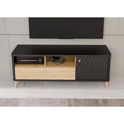 TV-Board FORTE "Fixsmile", braun (mauvella eiche), B:138,3cm H:52,6cm T:41,5cm, Spanplatte, Sideboards, modernes TV Board, Echtholzbein, Strukturfront