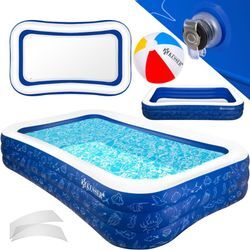 Aufblasbarer Pool Familienpool für Kinder und Erwachsene Planschbecken Kinderfreundlich mit Entwässerungslöcher Blau, 2.4 Meter - Blau - Kesser