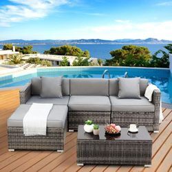 LIFERUN Rattan Gartenmöbel-Set,Lounge Gartenmöbel Set,Gartenlounge Set,Terrassenmöbel,Rattanmöbel Sofa Set,Poly Rattan Sitzgruppe Couch 5 Teilig mit