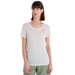 Icebreaker Merino 150 Tech Lite T-Shirt mit U-Ausschnitt IB Logo Reflections - Frau - Ecru Heather - Größe L