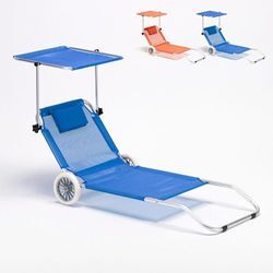 Sonnenliege Strandliege Klappbar mit Rollen Aluminum Sonnendach Banana Farbe: Hellblau