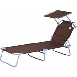 Outsunny Sonnenliege Gartenliege Wellnessliege Strandliege klappbar mit Sonnenschutz Braun 187 x 58 x 36 cm