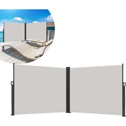 Uisebrt - Doppel Seitenmarkise Ausziehbar Sichtschutz 160 x 600cm - Markise Seitensichtschutz Windschutz fuer Terrasse, Balkon, Garten (Grau) - Grau