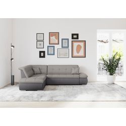 Ecksofa DOMO COLLECTION "Moric L-Form" Sofas Gr. B/H/T: 273cm x 80cm x 216cm, Webstoff fein, Ottomane links, ohne Funktion, grau (grau/silber) wahlweise mit Bettfunktion und Armlehnenverstellung, auch in Cord