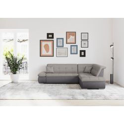 Ecksofa DOMO COLLECTION "Moric L-Form" Sofas Gr. B/H/T: 273cm x 80cm x 216cm, Webstoff fein, Ottomane rechts, mit Bettfunktion-mit Armlehnenverstellung, grau (grau, silber) wahlweise mit Bettfunktion und Armlehnenverstellung, auch in Cord