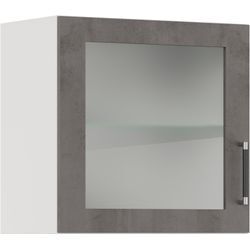 Glashängeschrank IMPULS KÜCHEN ""Prag", Breite/Höhe: 50 oder 60/57,9 cm", grau (beton, optik schiefer dunkelgrau), Schränke, B/H/T: 60cm x 57,9cm x 34,2cm, links,, Holzwerkstoff, Dekorfolie, Glas, vormontiert, mit Glasdrehtür, mit verstellbarem Glasfachboden, B:60cm H:57,9cm T:34,2cm