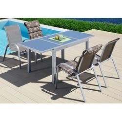 Garten-Essgruppe MERXX "Amalfi" Sitzmöbel-Sets grau (taupe) 4 Sessel, Tisch ausziehbar 90x120-180 cm, AluTextil