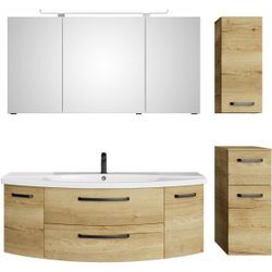 Badmöbel-Set SAPHIR "Serie 4010 4-teilig Keramik-Waschtisch mit LED-Spiegelschrank", braun (halifax eiche quer nachbildung), B:174cm H:200cm T:49,5cm, Spanplatte, Kastenmöbel-Sets, Badezimmer Set mit Unterschrank, Hängeschrank, inkl. Türdämpfer