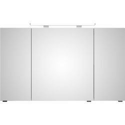 Badezimmerspiegelschrank SAPHIR "Serie 4010 Badezimmer-Spiegelschrank inkl. LED-Aufsatzleuchte", braun (halifax eiche quer nachbildung), B:120cm H:73,8cm T:17cm, Spanplatte, Schränke, Badschrank 120 cm breit, 3 Türen, 6 Glas-Einlegeböden, inkl Türdämpfer