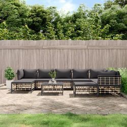 vidaXL 10-tlg. Garten-Lounge-Set mit Kissen Anthrazit Poly Rattan 3186809