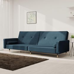 vidaXL Schlafsofa 2-Sitzer mit 2 Kissen Blau Samt 375748