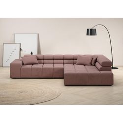 Ecksofa INOSIGN "Ancona incl. Kopfteilverstellung, Zierkissen Breite 319cm, L-Form", rosa (altrosa), B:319cm H:70cm T:215cm, Struktur (85% Polyester, 15% Viskose), Luxus-Microfaser weich (98% Polyester, 2% Nylon), Velours (100% Polyester), Sofas, wahlweise motorische Sitztiefenverstellung, auch in Cord + Easy Care