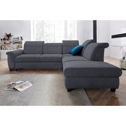 Ecksofa DOMO COLLECTION "Sully L-Form", grau (dunkelgrau), B:273cm H:84cm T:228cm, Chenille (100% Polyester), MIcrofaser in Lederoptik (100% Polyester), Kunstleder SOFTLUX, Luxus-Microfaser(100% Polyester), Sofas, wahlweise mit Bettfunktion und Kopf- bzw. Rückenverstellung