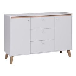 Wohnzimmer Sideboard mit 3 Schubladen ORTONA-132 in weiß mit San Remo Eiche Nb., B/H/T ca. 135/90,5/40 cm