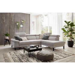 Ecksofa HOME AFFAIRE "Arnayon mit Querschläfer-Bettfunktion, Schlafsofa, großer Bettkasten", silber, B:272cm H:79cm T:217cm, 95% Polyester, 5% Nylon, Sofas, manuelle Kopfteilverstellung, Tonnentaschen-Federkern, Feincord L-Form