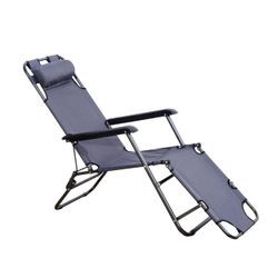 Sonnenliege mit Kissen, Klappbare Strandliege, 2-Stufige Gartenliege , 2-in-1 Relaxliege, Metall + O