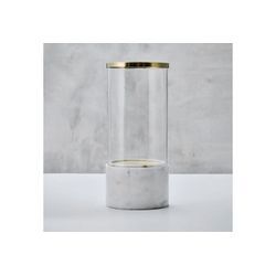 carla&marge Windlicht Laniala (großer Kerzenständer (Höhe ca. 36 cm), rund), Fuß aus Marmor, Glas und Akzentrand in Gold, weiß