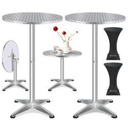 KESSER® 2in1 Stehtisch klappbar Bistrotisch Aluminium Edelstahlplatte höhenverstellbar 70cm / 115cm Partytisch Tisch In- & Outdoor Hochzeit Empfangstisch Klapptisch inklusive Regencover