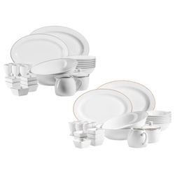 MÄSER Serie Professional Dining, Zubehör Set aus Müslischalen, Eierbechern, Schüsseln, Zuckerdose, Milchkännchen, Dipschälchen und Servierplatten, 24-teilig, Weiß mit Goldrand