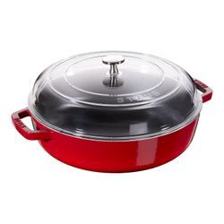 Staub Braisers Bräter mit Glasdeckel 28 cm, rund, Kirsch-Rot, Gusseisen