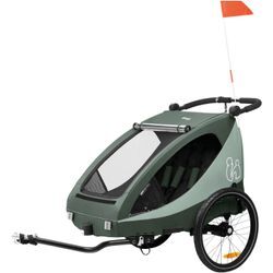 Fahrradkinder-Anhänger HAUCK "2in1 Bike Trailer und Buggy Dryk Duo Plus, dark green", grün (dunkelgrün), Baby, Fahrradanhänger, für 2 Kinder; inklusive Deichsel