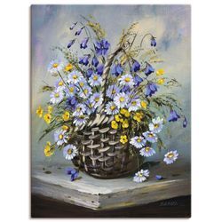Wandbild ARTLAND "Bunter Korb" Bilder Gr. B/H: 45 cm x 60 cm, Leinwandbild Blumen Hochformat, 1 St., blau Kunstdrucke als Leinwandbild, Poster in verschied. Größen