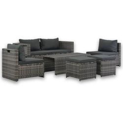 Minkurow - 6-tlg. Garten-Lounge-Set mit Polstern Poly Rattan Grau vidaXL - Grau