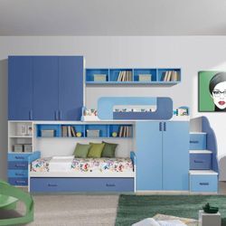 Toscohome Komplettes Kinderzimmer im Loft in Weiß und Blau - Catania