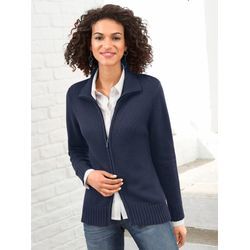 Strickjacke CASUAL LOOKS Gr. 36, blau (marine), Damen, 50% Baumwolle, 50% Polyacryl, unifarben, meliert, Strickjacken