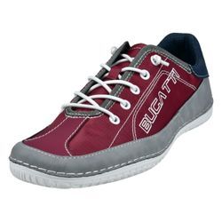 Slip-On Sneaker BUGATTI Gr. 42, rot (rot, grau) Herren Schuhe Stoffschuhe Freizeitschuh, Slipper mit praktischem Gummizug am Schafteinstieg