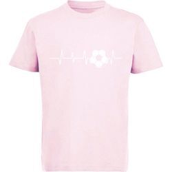 MyDesign24 T-Shirt Kinder Fussball Print Shirt - Herzlinie mit Fussball Bedrucktes Jungen und Mädchen Fussball T-Shirt, i462, rosa
