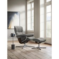 Relaxsessel STRESSLESS "Mayfair", grau (grau q2 faron), B:79cm H:102cm T:73cm, ROHLEDER Stoff Q2 FARON: Ein fester zuverlässiger Bouclu00e9 mit einem strukturierten Aussehen und einer komfortablen Oberfläche (100% Polyester im Flor, Grundgewebe: 50% Polyester, 50% Polyacryl), Sessel, mit Cross Base, Größe S, M & L, Holzakzent Braun