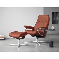 Relaxsessel STRESSLESS "Consul", rot (henna paloma), B:78cm H:97cm T:70cm, Leder PALOMA: PALOMA ist ein durchgefärbtes Semianilin-Möbelleder mit natürlicher Narbung., Sessel, mit Hocker, mit Cross Base, Größe S, M & L, Holzakzent Wenge