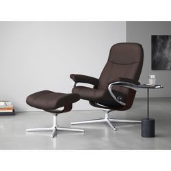 Relaxsessel STRESSLESS "Consul", braun (chocolate paloma), B:91cm H:102cm T:79cm, Leder PALOMA: PALOMA ist ein durchgefärbtes Semianilin-Möbelleder mit natürlicher Narbung., Sessel, mit Cross Base, Größe S, M & L, Holzakzent Braun