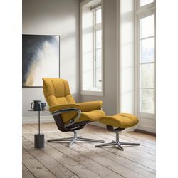 Relaxsessel STRESSLESS "Mayfair", gelb (gelb q2 faron), B:83cm H:102cm T:74cm, ROHLEDER Stoff Q2 FARON: Ein fester zuverlässiger Bouclu00e9 mit einem strukturierten Aussehen und einer komfortablen Oberfläche (100% Polyester im Flor, Grundgewebe: 50% Polyester, 50% Polyacryl), Sessel, mit Hocker, mit Cross Base, Größe S, M & L, Holzakzent Wenge