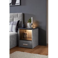 Nachtkonsole WESTFALIA SCHLAFKOMFORT "Brilon" Sideboards Gr. B/H/T: 45cm x 53cm x 45cm, Mit LED-Beleuchtung, Microvelours, grau (grau, schieferoptik anthrazit) wahlweise mit indirekter LED-Beleuchtung