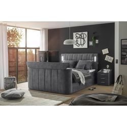 Boxspringbett ED EXCITING DESIGN "Dallas", grau (anthrazit, salvador 15 anthrazit), B:186cm L:244cm, 100% Polyester, Komplettbetten, Boxspringbett, inkl. Topper, LED-Beleuchtung, TV Halterung und zwei Bettkästen