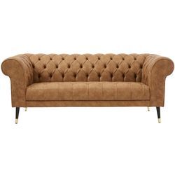 Chesterfield-Sofa "Tinnum", braun (hellbraun), B:195cm H:77cm T:87cm, Luxus-Microfaser Vintageoptik (66% PU, 27% Polyester, 7% Baumwolle), Struktur weich( 97% Polyester, 3% Polyacryl), GUIDO MARIA KRETSCHMER HOME & LIVING, Sofas